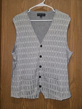 Brooks Brothers Large SUPIMA COTTON Gray Chevron Diamond Knit Button Vest